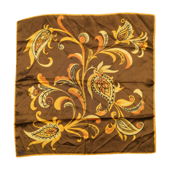 Vintage Italian Acetate Scarf Paisley Brown Gold