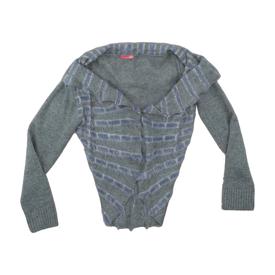 Fabiola Cardigan Ruffled Collar Heather Grey L
