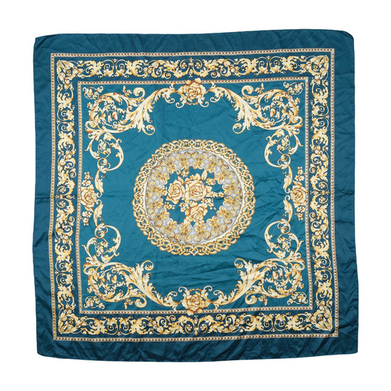 Vintage Baroque Floral Square Scarf Teal Blue