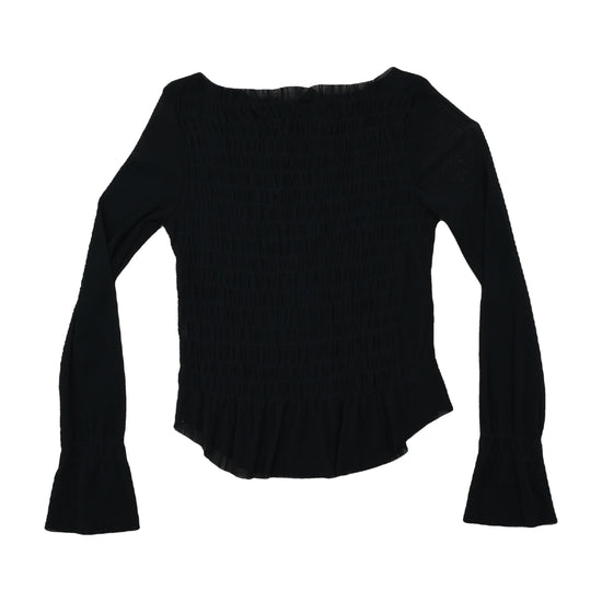 Stress Smocked Long-Sleeve Top Bell Sleeves Black