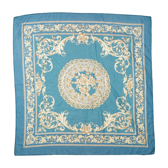Vintage Baroque Floral Square Scarf Teal Blue