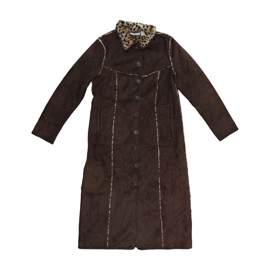 b.p.c. Bonprix Faux Suede Coat Leopard Trim Brown