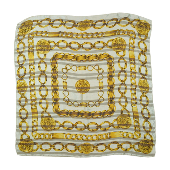 Vintage Chain Coin Print Square Scarf Gold