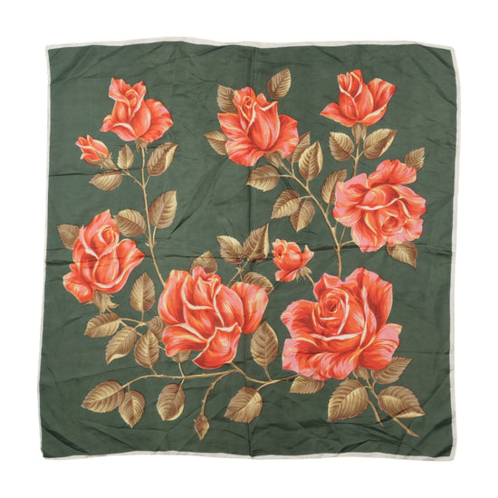 Vintage Floral Scarf Forest Green Rose Print
