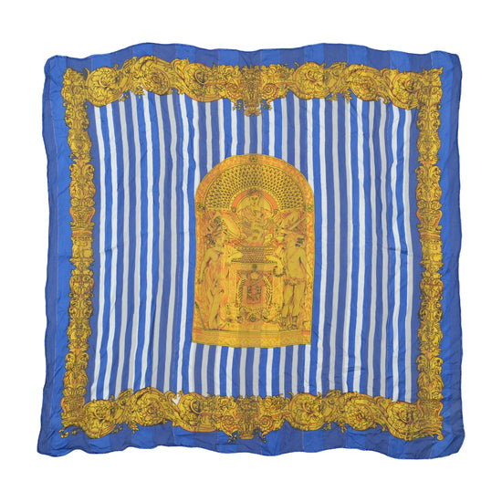 Vintage Baroque Print Square Scarf Royal Blue Gold