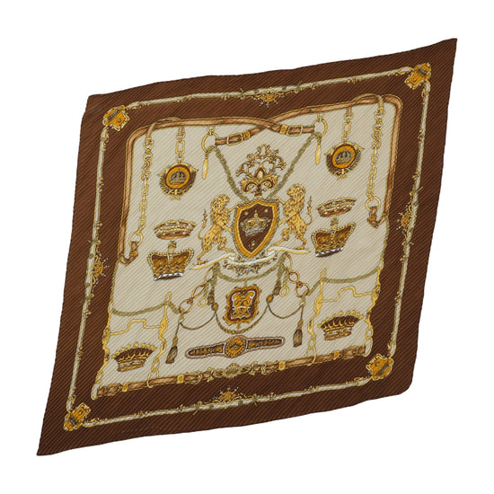 Vintage Heraldic Print Square Scarf Brown Cream