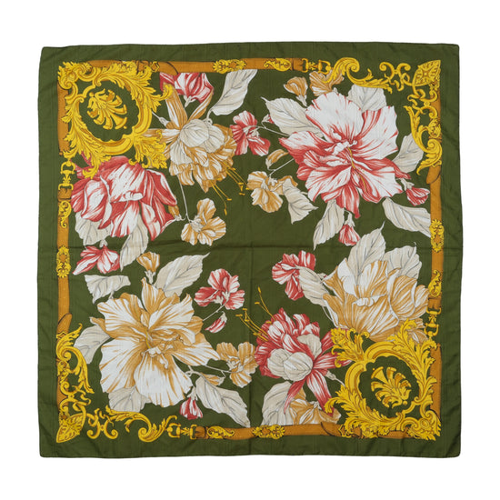 Vintage Baroque Floral Square Scarf Olive Green