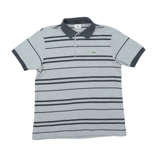 Lacoste Polo Shirt Heather Grey Navy Stripe S