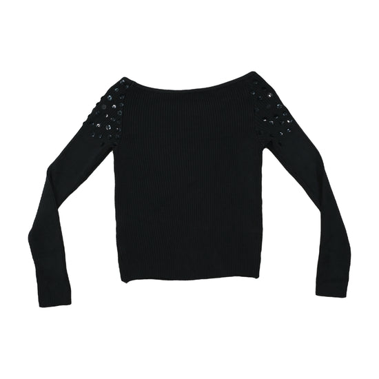 Love Sex Money Ribbed Sequin Boat Neck Sweater Black L