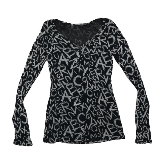 Vintage Y2K Long-Sleeve Top Alphabet Print Black