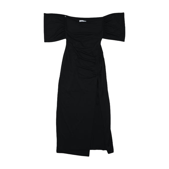 Vintage Black Off-Shoulder Bodycon Ruched Dress S