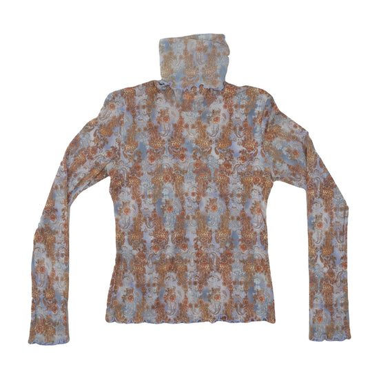 Vintage Y2K Paisley Mesh Long-Sleeve Top Blue