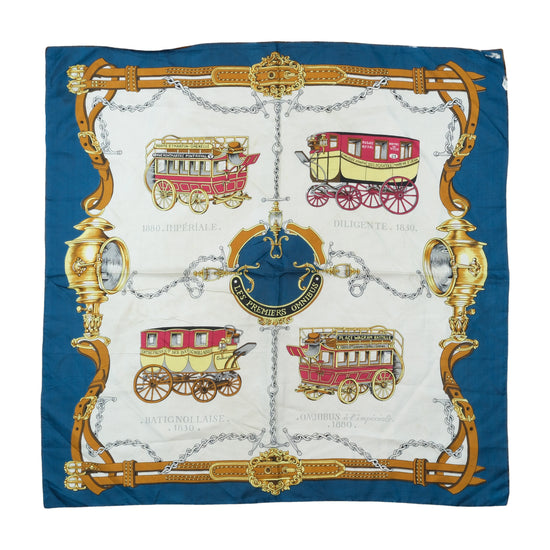 Vintage Les Premiers Omnibus Silk Scarf Blue