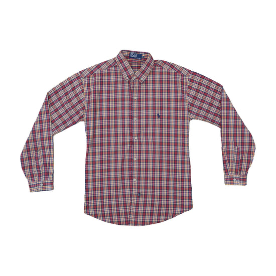 Polo Plaid Button Up Shirt Red Navy Check XS