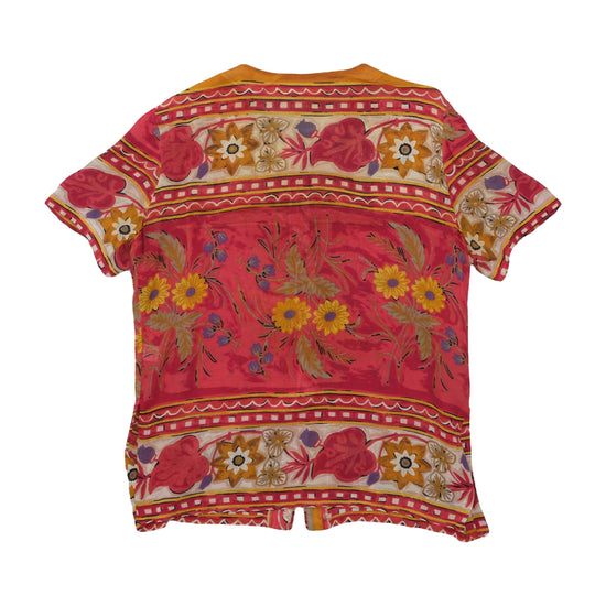 Vintage Floral Border Print Blouse Coral Red 2XL