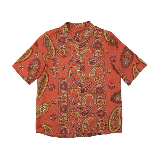 Vintage 1970s Paisley Short Sleeve Shirt Terracotta Orange M