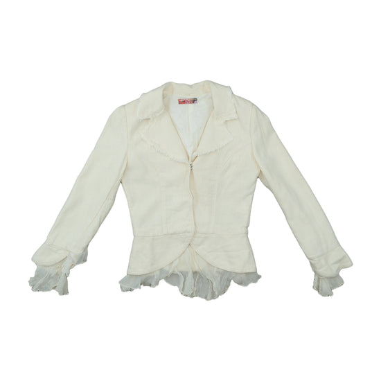 Roberta Scarpa Linen Silk Ruffle Jacket Cream L