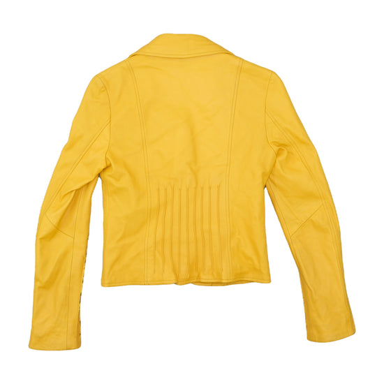 Vintage 1970s Italian Leather Cropped Jacket Mustard Yellow M