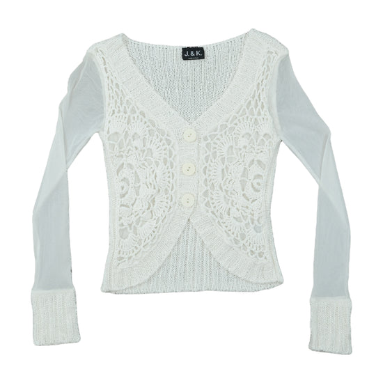 J. & K. Crochet Front Knit Cardigan Cream White M