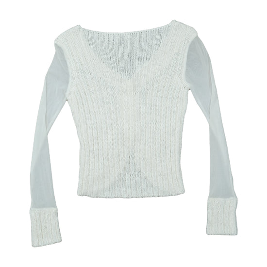J. & K. Crochet Front Knit Cardigan Cream White M