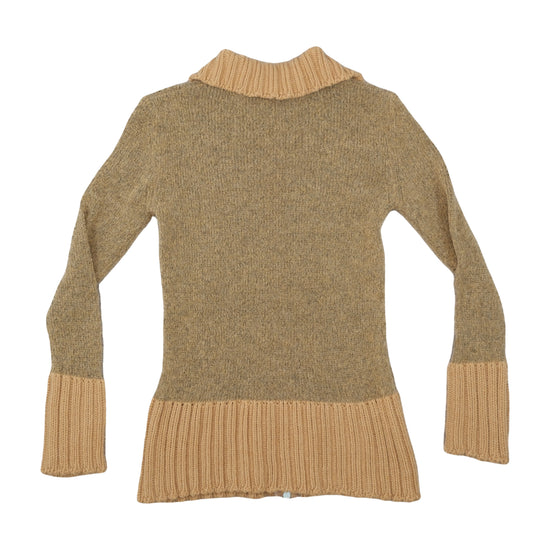 Vintage Wool Zip Cardigan Two-Tone Beige Olive L