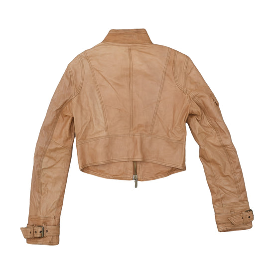 KOR&KOR Cropped Leather Moto Jacket Camel Brown L