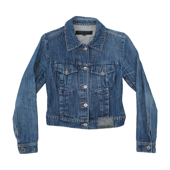 Guess Jeans Denim Jacket Red Stitch Medium Wash Blue M