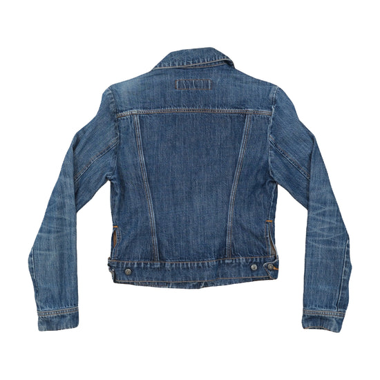 Guess Jeans Denim Jacket Red Stitch Medium Wash Blue M
