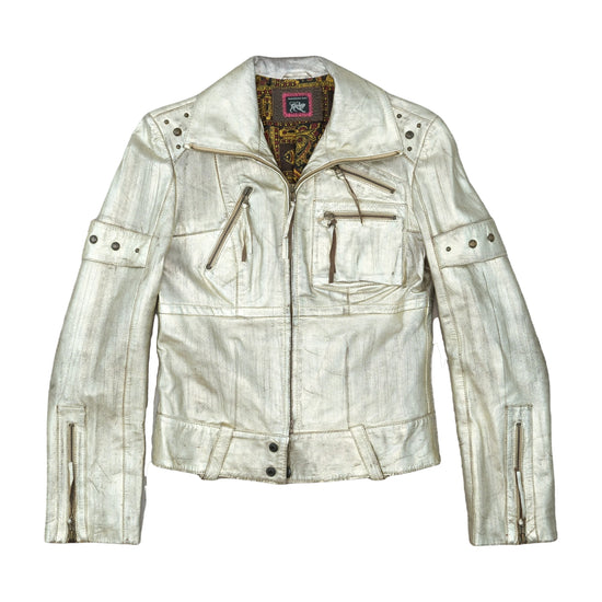 Parasuco Cult Moto Leather Jacket Metallic Silver S