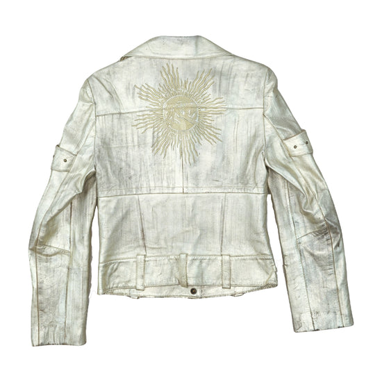 Parasuco Cult Moto Leather Jacket Metallic Silver S