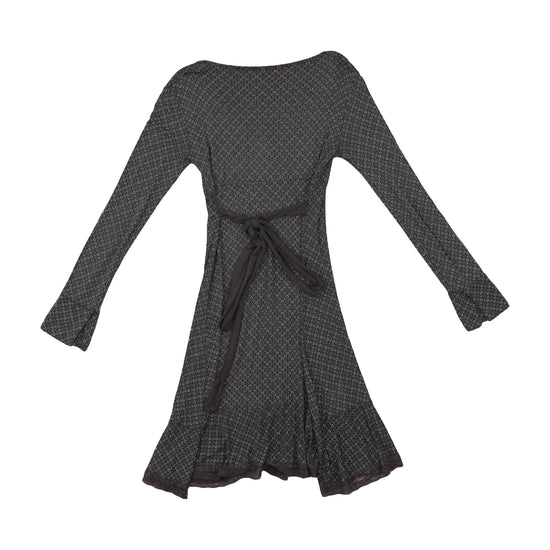 Vintage Wrap Dress Floral Lace Trim Brown M