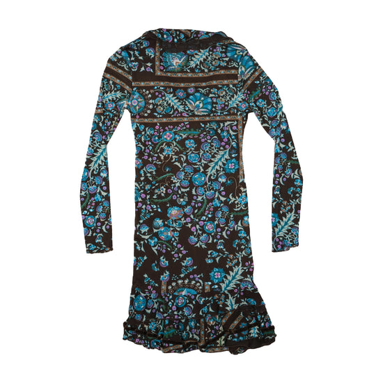 Vintage Y2K Floral Paisley Ruffle Dress Brown