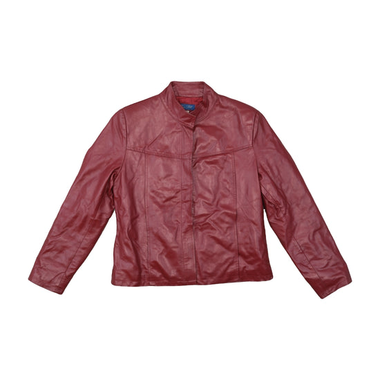 Vera Pelle Leather Jacket Band Collar Burgundy S