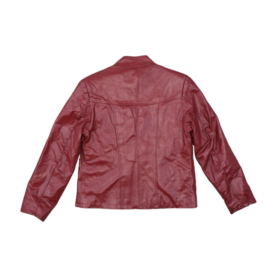 Vera Pelle Leather Jacket Band Collar Burgundy S
