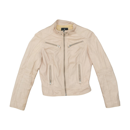 Vera Pelle Leather Biker Jacket Cream Beige