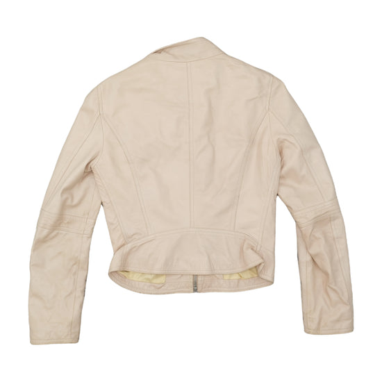 Vera Pelle Leather Biker Jacket Cream Beige