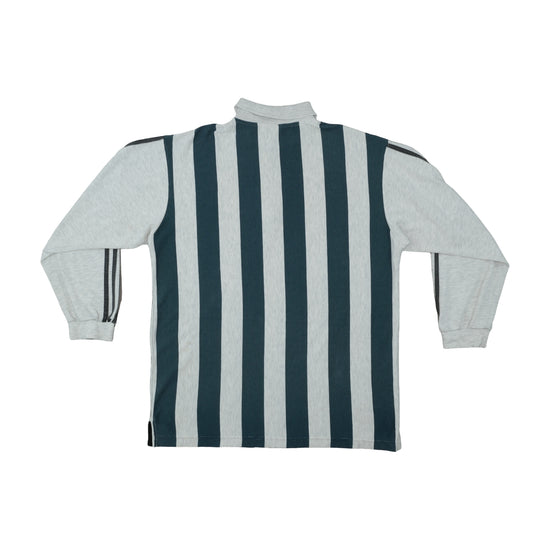 Adidas 90s Long Sleeve Striped Polo Gray Teal M
