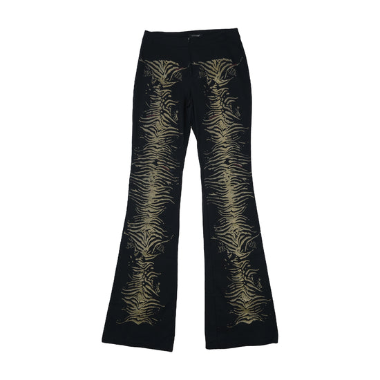Denny Rose Low-Rise Flared Pants Black Gold Tiger Print XS