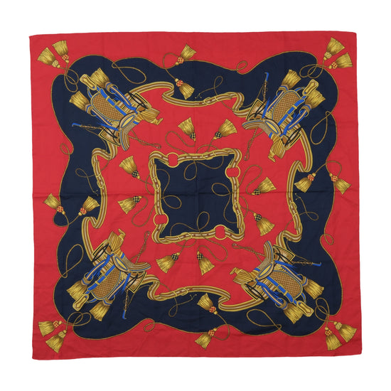 Vintage Equestrian Print Square Scarf Red Navy Gold
