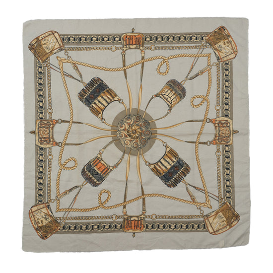 Vintage Equestrian Print Square Scarf Beige One Size