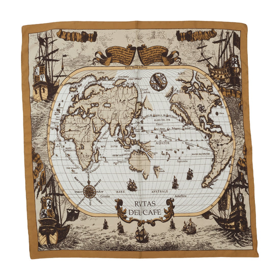 Vintage Rutas del Cafe Antique Map Print Scarf Beige