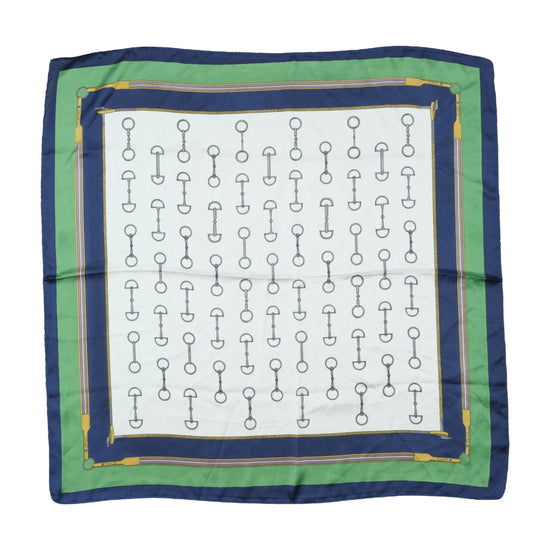 Vintage Equestrian Horsebit Print Square Scarf Navy