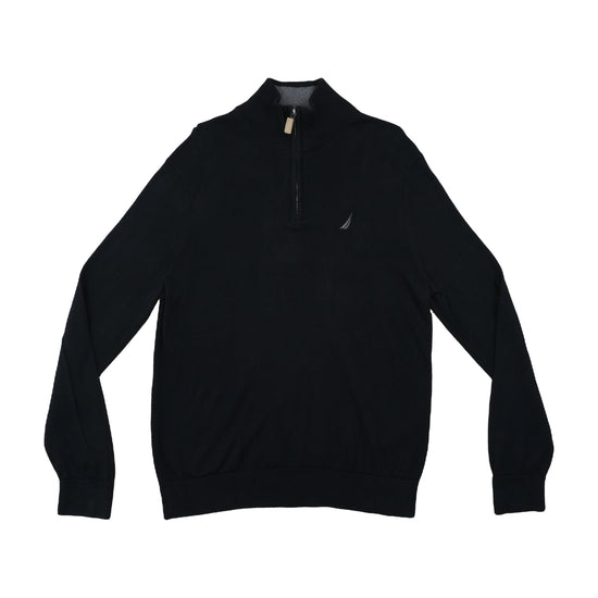 Nautica Quarter-Zip Cotton Knit Sweater Black M
