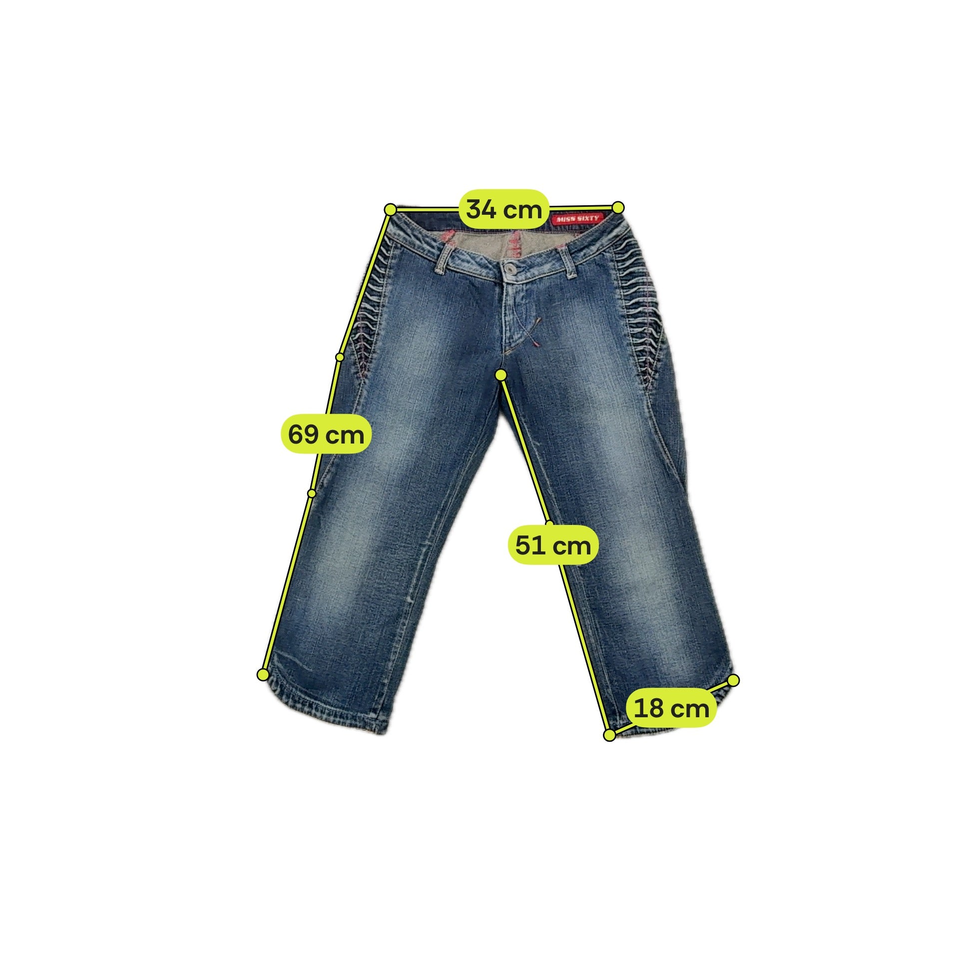 Miss Sixty Ruched Side Panel Cotton Blend Denim Capri Jeans