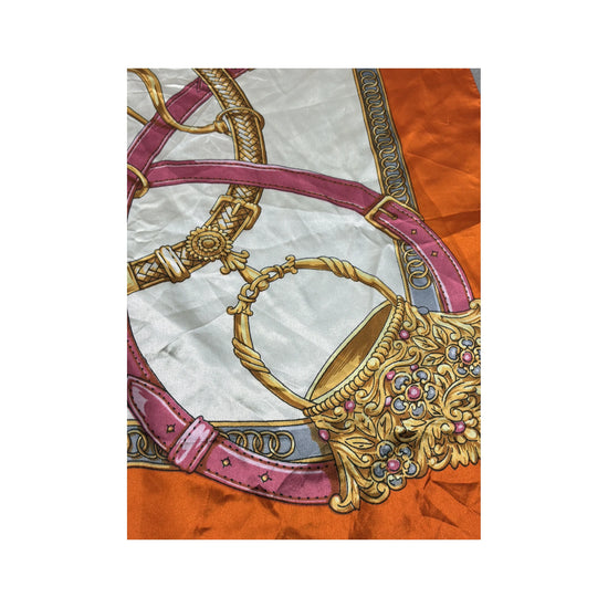 Vintage Equestrian Print Silk Scarf Orange One Size