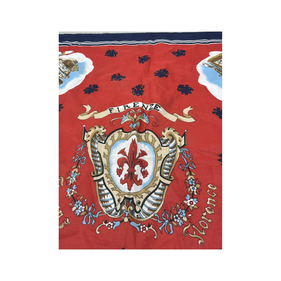 Vintage Florence Souvenir Scarf Red Navy Print One Size