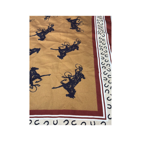 Vintage Western Cowboy Novelty Print Square Scarf Brown One Size