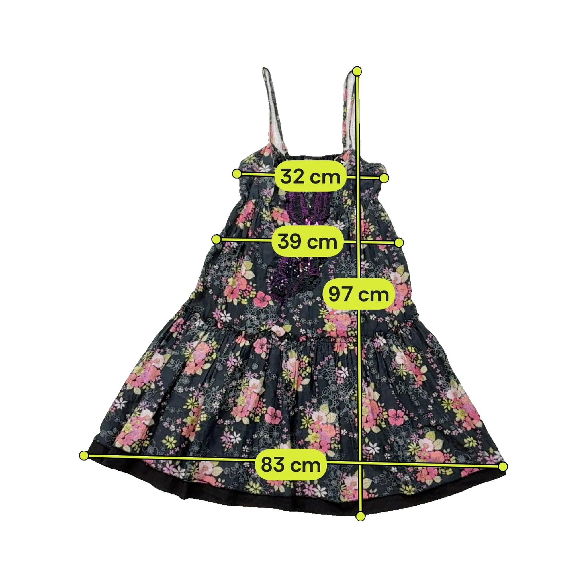 Kookai Floral Cotton Spaghetti Strap Dress with Purple Sequin Bust Detail