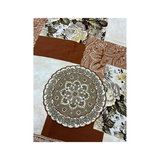 Vintage Floral Paisley Patchwork Scarf Brown