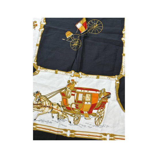Vintage Equestrian Carriage Print Scarf Navy